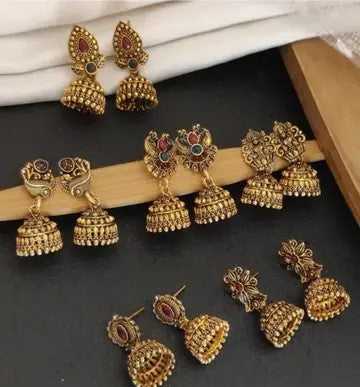 Gold Plated Fancy Jhumka Earrings for Women – Set of 6
