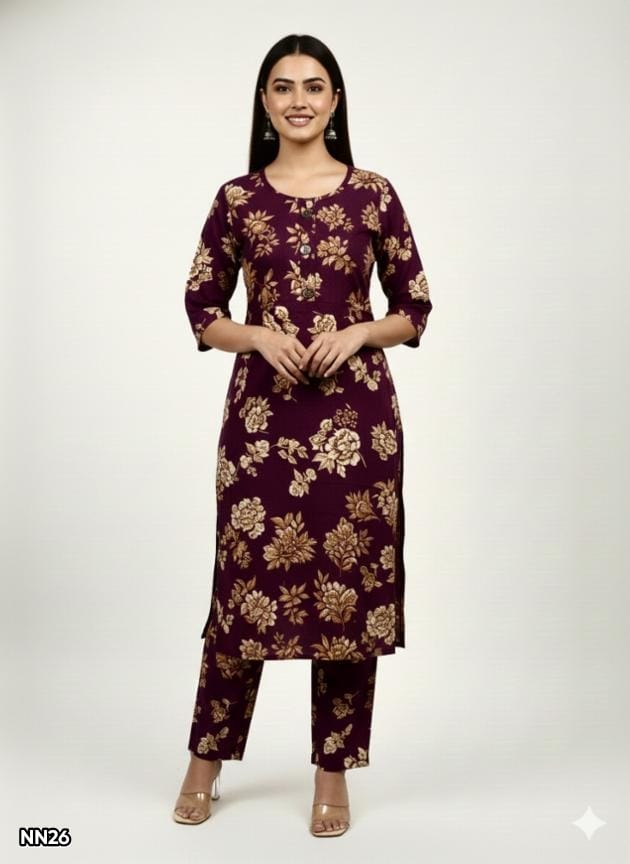 Rayon Printed Kurti Pant Set for Women