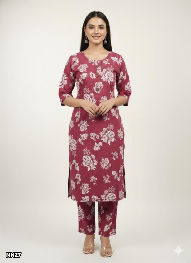 Rayon Printed Kurti Pant Set for Women