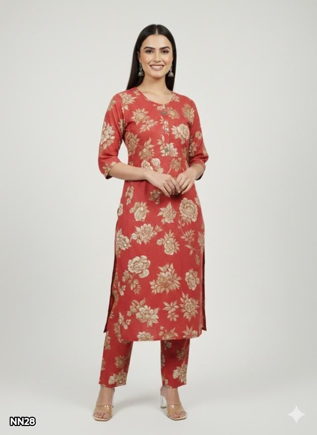 Rayon Printed Kurti Pant Set for Women