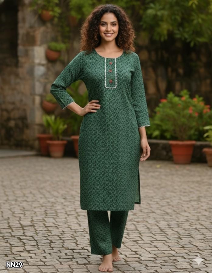 Rayon Printed Kurti Pant Set for Women