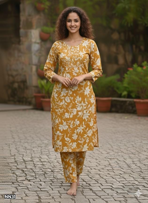 Rayon Printed Kurti Pant Set for Women