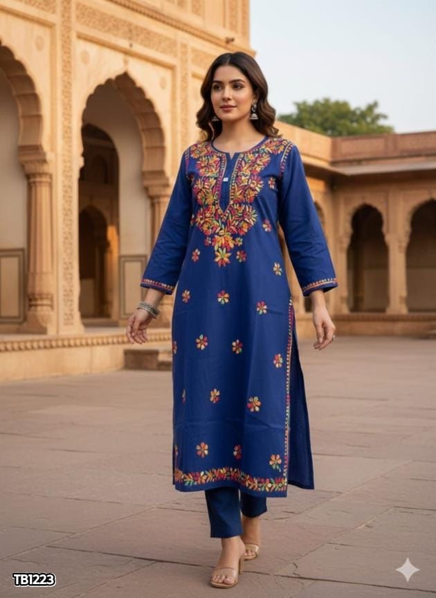 Lucknawi Chikankari Cotton Multicolour Thread Kurti
