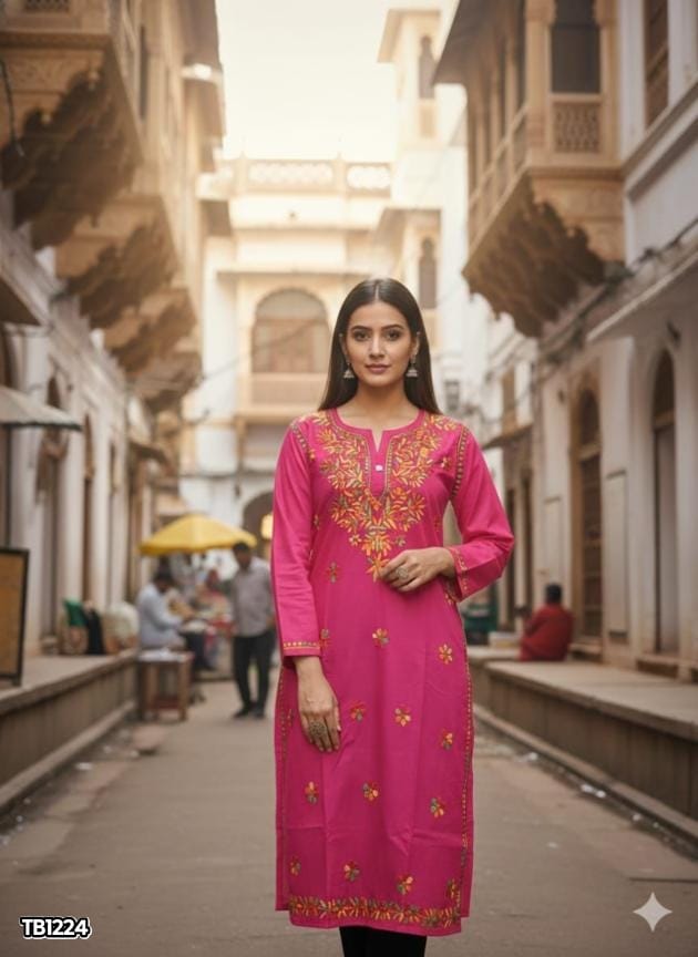 Lucknawi Chikankari Cotton Multicolour Thread Kurti