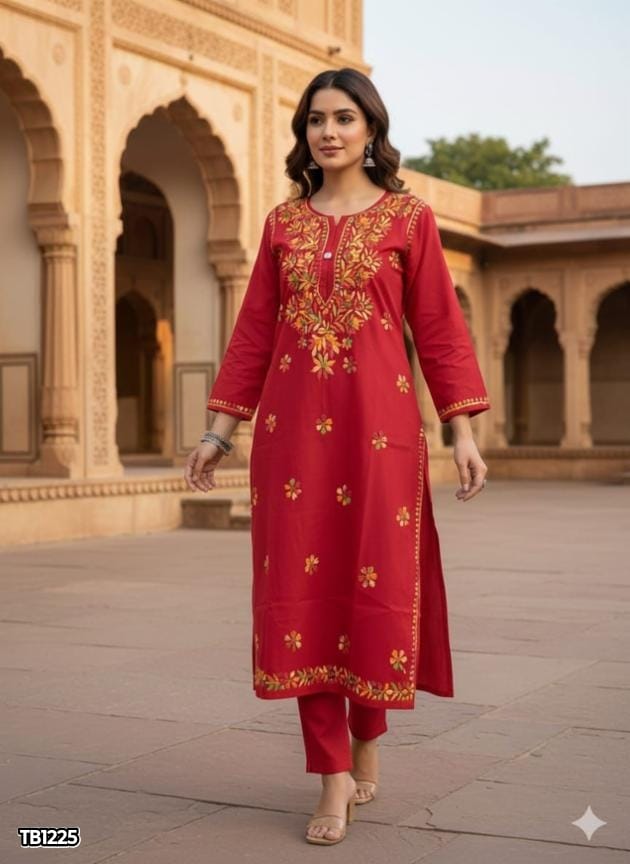 Lucknawi Chikankari Cotton Multicolour Thread Kurti