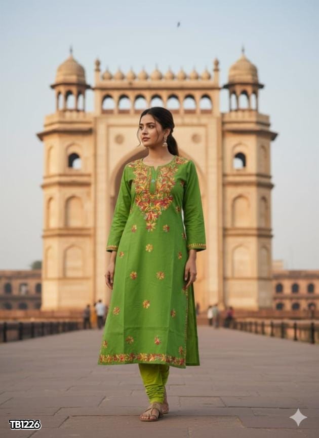 Lucknawi Chikankari Cotton Multicolour Thread Kurti