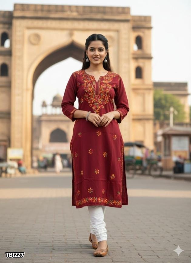 Lucknawi Chikankari Cotton Multicolour Thread Kurti