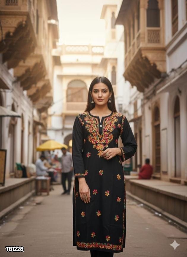 Lucknawi Chikankari Cotton Multicolour Thread Kurti