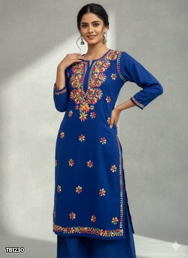 Lucknawi Chikankari Cotton Multicolour Thread Kurti
