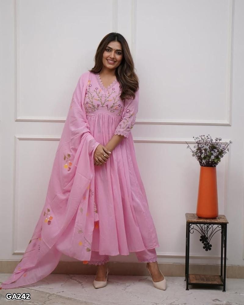 Elegant Cotton Embroidery Kurti Pant Dupatta