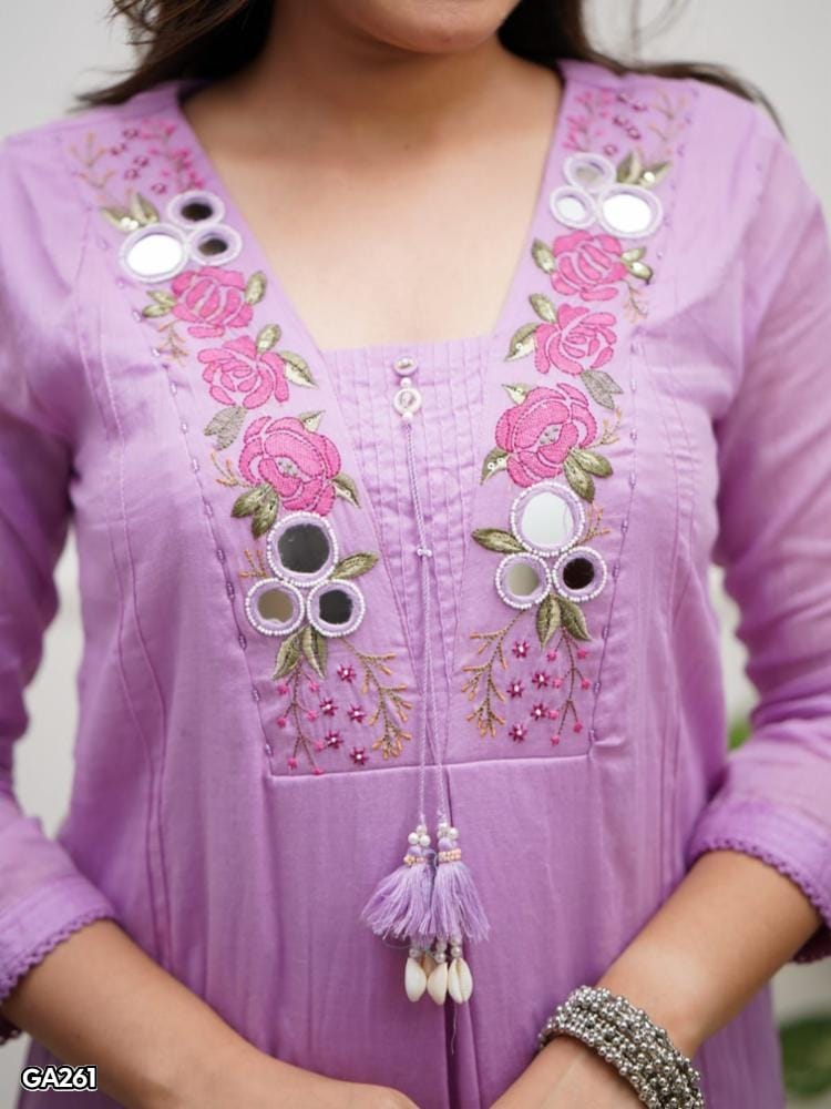 Cotton Embroidery Mirror Work Kurta Pant Set with Dupatta