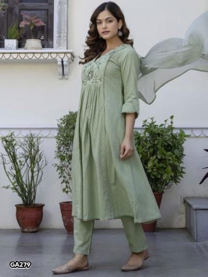 Cotton Kurta Pant Set with Dupatta for Women, Floral Yoke