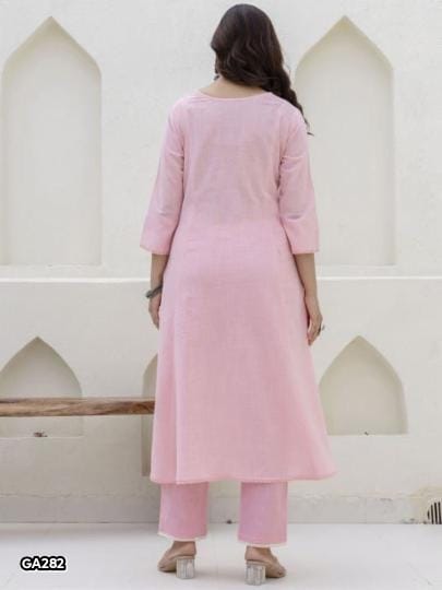 Cotton Kurta Pant Set with Dupatta for Women, Floral Yoke