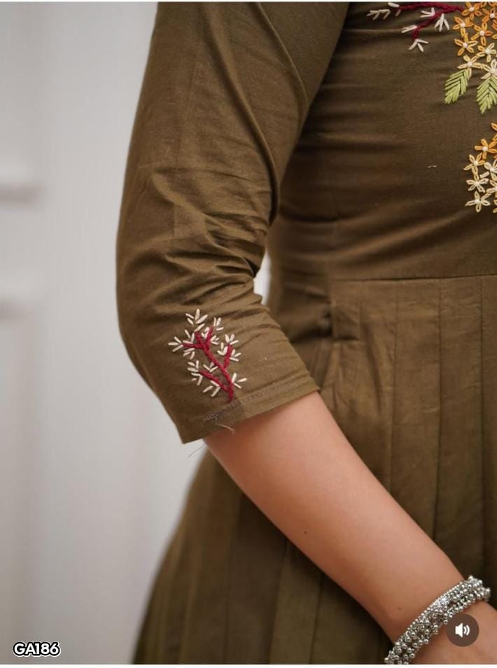 Beautiful Cotton Embroidered Anarkali Kurta Pant Set with Malmal Dupatta