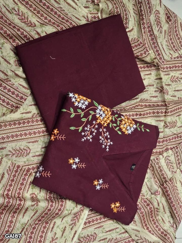 Beautiful Cotton Embroidered Anarkali Kurta Pant Set with Malmal Dupatta