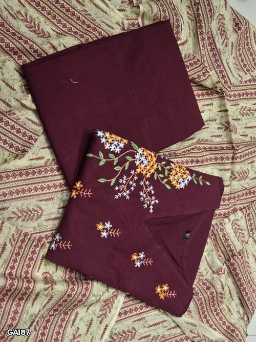 Beautiful Cotton Embroidered Anarkali Kurta Pant Set with Malmal Dupatta