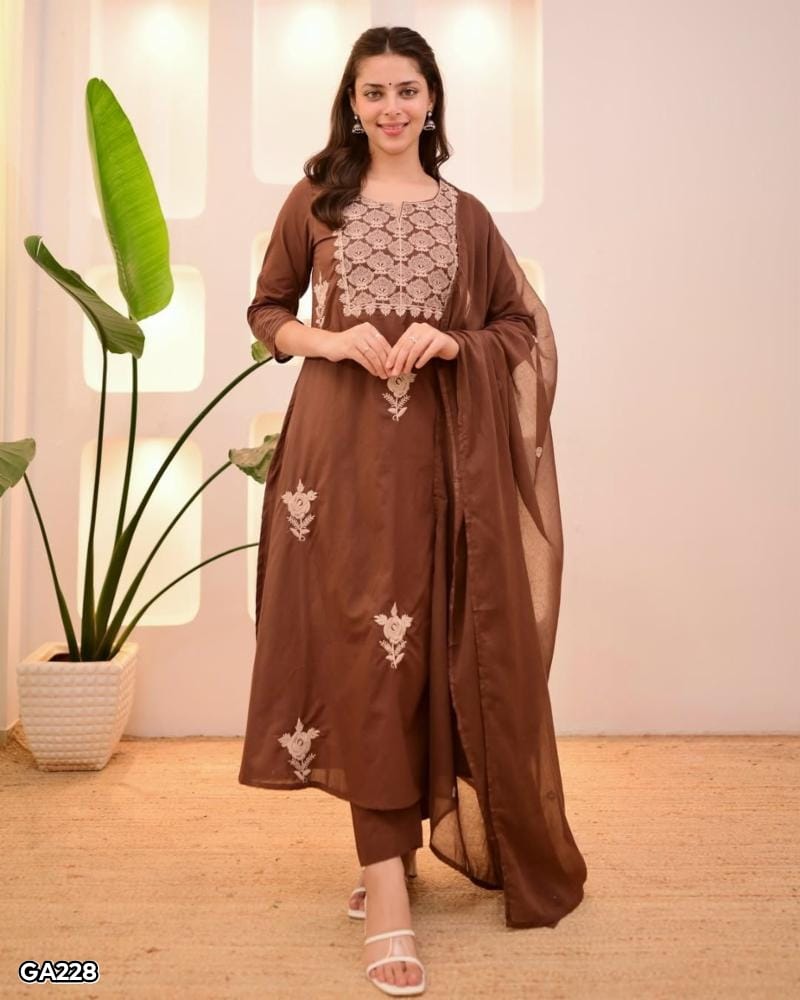 Cotton Embroidery kurti Pant Set With Dupatta