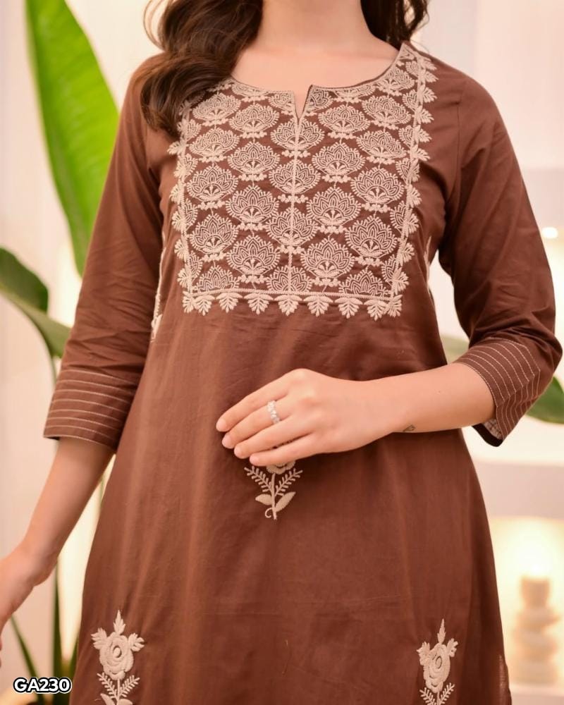 Cotton Embroidery kurti Pant Set With Dupatta