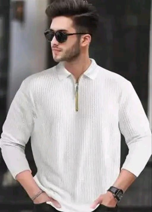 Men Polo Neck Full Sleeve Cotton Blend Regular Tshirt