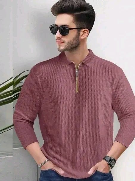 Men Polo Neck Full Sleeve Cotton Blend Regular Tshirt