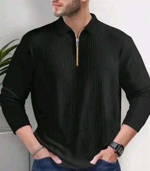 Men Polo Neck Full Sleeve Cotton Blend Regular Tshirt